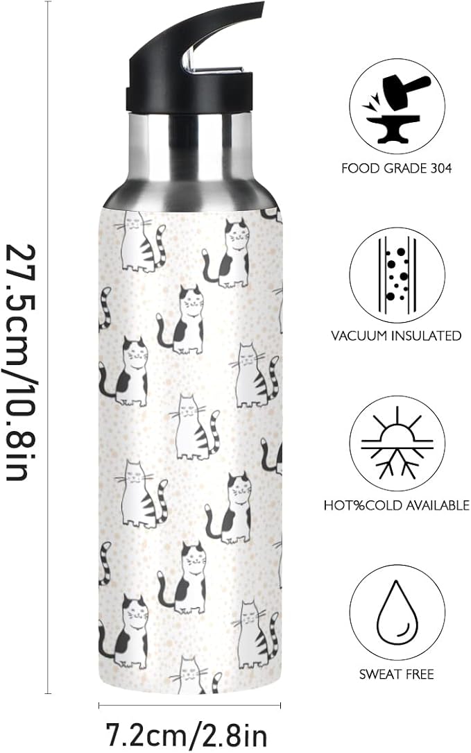 MNSRUU Insulated Water Bottle with Straw, Rainbow and Unicorns Stainless Steel Flasks for Sports Cycling Hiking School