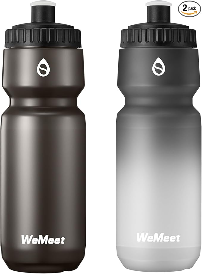 Leak Proof Bicycle Water Bottle, 2-Pack Bike Water Bottle, BPA Free, Cycling & Sport Squeeze Bottle, with Capacity Scale, for Riding, Gym (Black & Black White, 24oz)