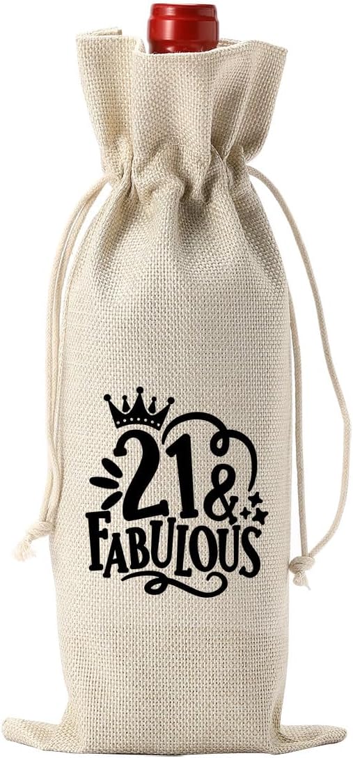 PKW Funny 21st Birthday Gifts for Her Wine Bag, 21st Birthday Wine Bag for Her Sister Daughters Sons, 21st Birthday Wine Bag Decorations, Twenty-one Years Old Birthday Wine Gifts Bag