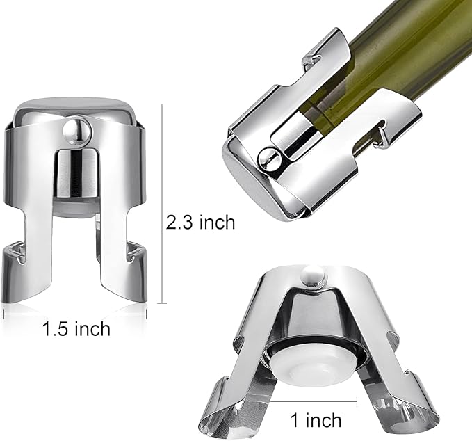 Tessco 12 Pcs Stainless Steel Champagne Stopper Reusable Bottle Sealer Wine Corker Champagne Cork Stopper with a Built in Sealing Plug Compact Champagne Saver Plug for Cava Prosecco (Silver)