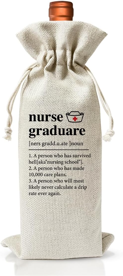 Nursing School Graduation Gift for Practitioner Wine Bag, Med School Graduation Gift, Nurse Christmas Gift, Funny Nurse Appreciation Gift, Nurse Day Nurse Week Gift For Coworker, Linen Wine Gift Bag