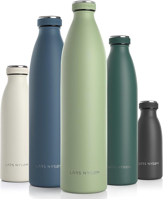 LARS NYSØM Stainless Steel Insulated XL Water Bottle 12oz 17oz 25oz 34oz 51oz | BPA-free Insulated Thermo Flask for Hot and Cold Beverages | Leakproof Large Drinking Bottle (Sage, 51oz)