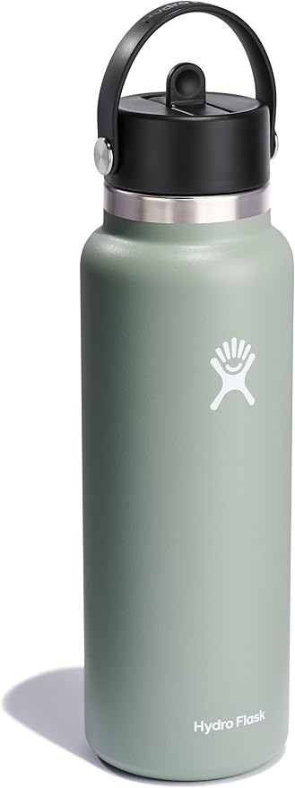HYDRO FLASK Wide Mouth vacuum insulated stainless steel water bottle with leakproof closeable straw lid for cold water drinks, sports, travel, car and school