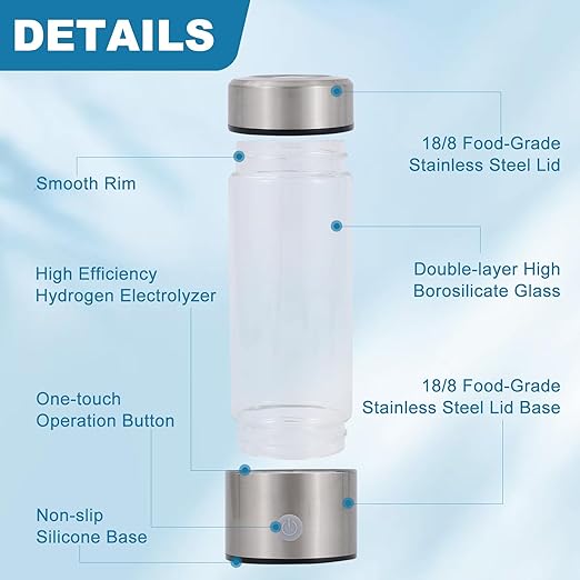 Hydrogen Water Bottle with PEM SPE Technology - Portable Rechargeable aquahealth Hydrogen Water Generator for Home Office Travel Fitness Drinking (Silver)