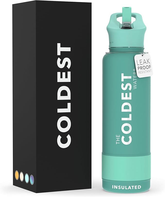 Coldest Sports Water Bottle with Straw Lid Vacuum Insulated Stainless Steel Metal Thermos Bottles Reusable Leak Proof Flask for Sports Gym (40 oz, Terraform Green)