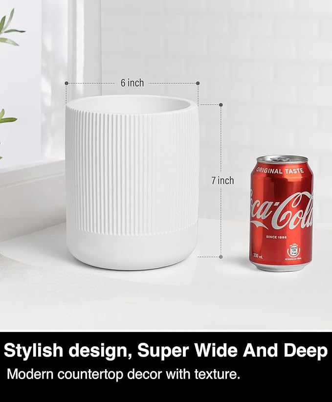 Instant Dry Stone Utensil Holder for Kitchen Counter, H7" Large Diatomite Kitchen Utensil Holder for Countertop, Cooking Utensil Crock with Water Absorbent, Farmhouse Kitchen Counter Decor,White