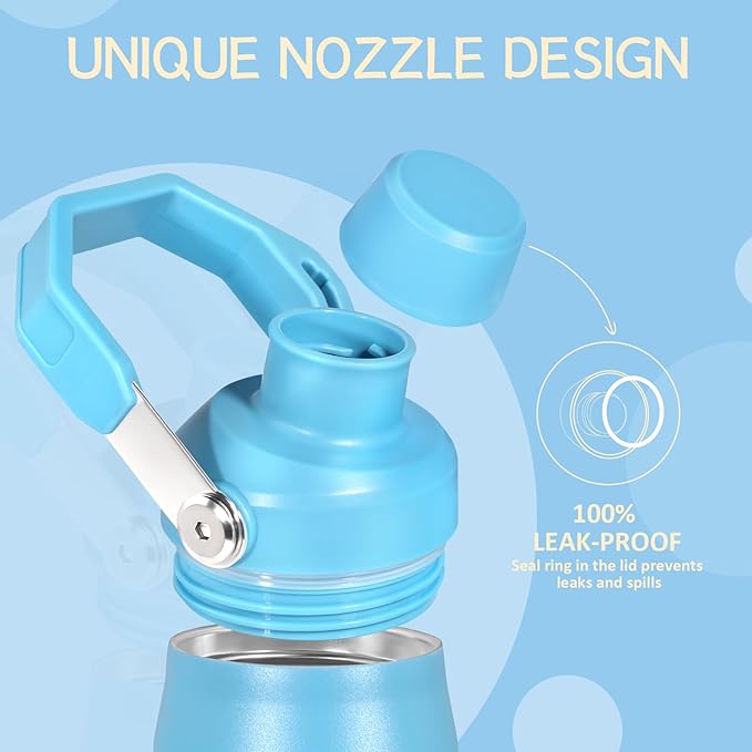 Water Bottle 24 OZ Angled Spout Lid Lightweight & Leakproof for Travel & Sports Insulated Stainless Steel BPA-Free (Blue, 24oz)