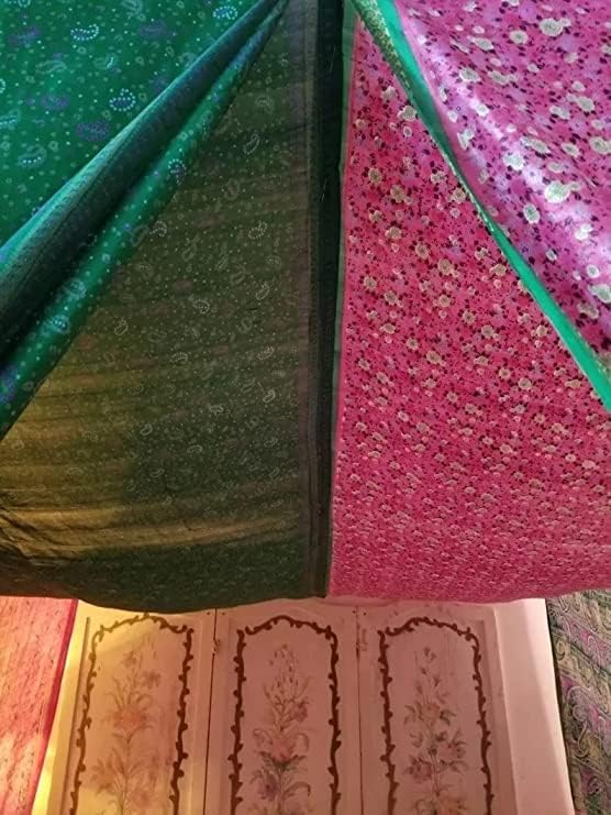EthinicCraftHub® Bed Canopy Queen/King/Twin in Stock Curtains Bohemian Hippie Boho Decor India Fabric Silk Sari Saree Made to Order Queen Assorted Curtains (Queen)