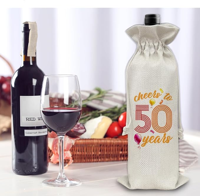 50th Birthday Gifts Wine Bag Congratulations Gifts for Women Men Mom Dad Anniversary Favors 1974 with Time Information Wine Gift Bag