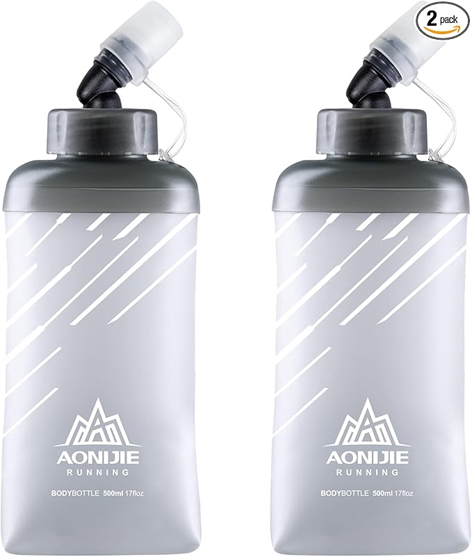 Azarxis TPU Soft Flask Folding Collapsible Water Bottles BPA-Free for Hydration Pack - Ideal Trail Running Hiking Cycling Climbing (500ml/16.91oz - 2 Pack)
