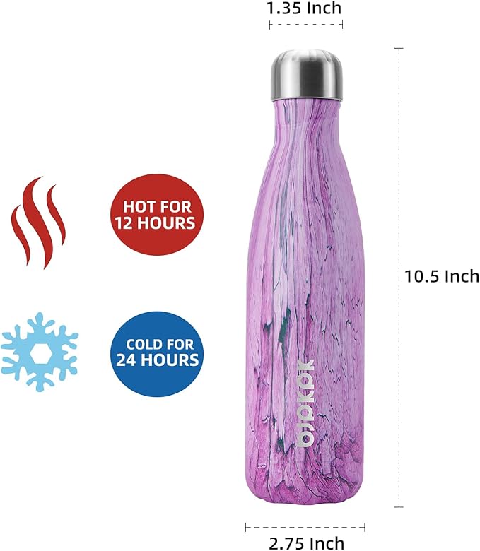 BJPKPK Pink-Wood Graphics Stainless Steel Water Bottles, 17 oz Metal Insulated Water Bottle, Reusable Travel Sports Thermal Water Bottle