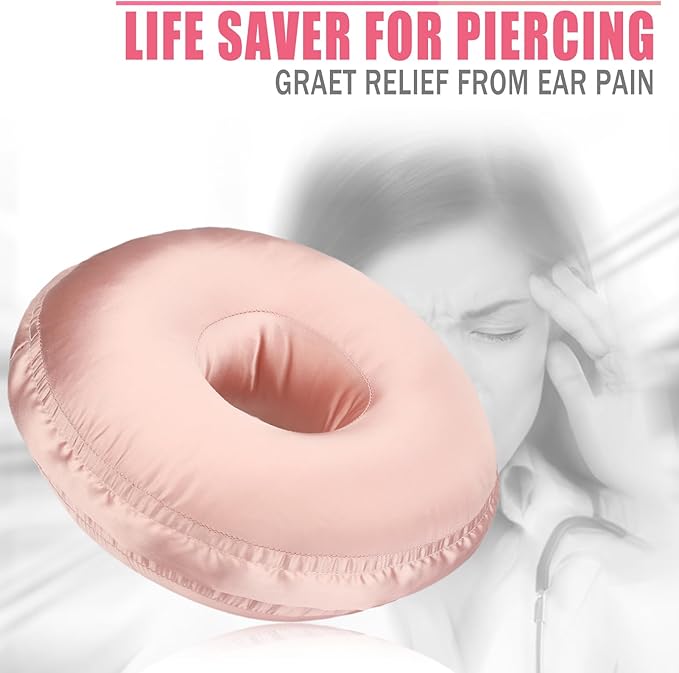 Satin Ear Piercing Pillow Removable Cover Luxury Cnh Pillow with Ear Holes for Ear Pain Side Sleepers Washable Large Donut Pillows Head Neck Support Coral