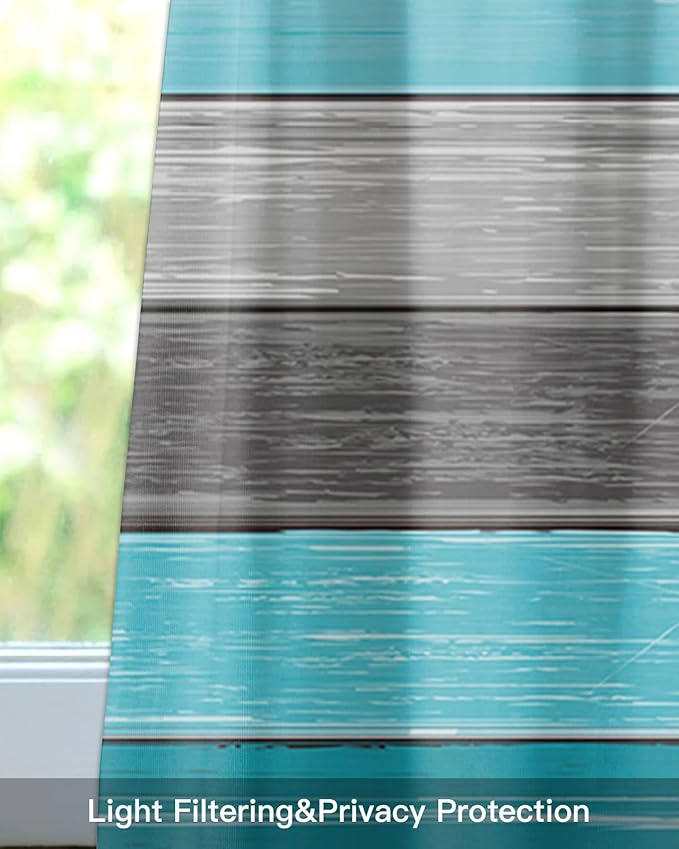 Farmhouse Kitchen Curtains Valances for Windows , Aqua Blue Gray Rod Pocket Country Window Treatment for Kitchen /Living Room/Bedroom/ Bathroom,42" X 18" -1 Panel, Retro Rustic Barn Wood Texture