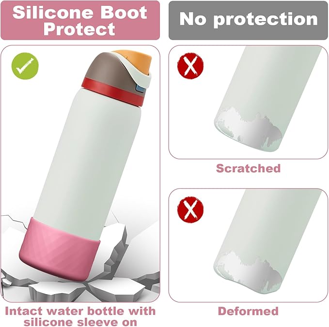 2PCS Silicone Water Bottle Boot for Owala 24oz 32oz 40oz, Anti-Slip Protective Sleeve Bottom Bumper Protector for FreeSip, Twist, and Flip Stainless Steel Water Bottles