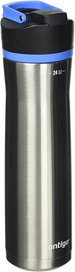 Contigo Cortland Water Bottle, 24 oz, Stainless Steel, Stainless Steel w/Blue Poppy