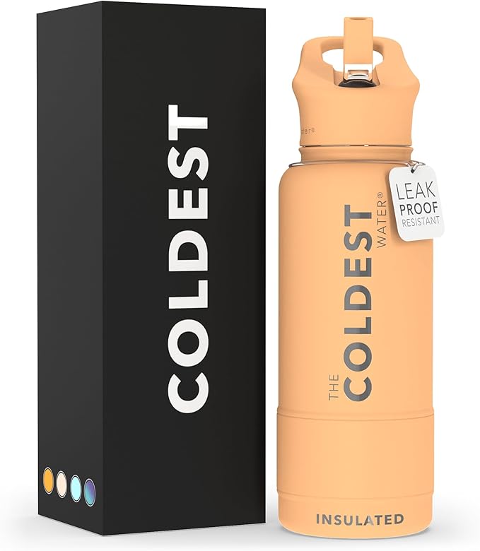 Coldest Sports Water Bottle with Straw Lid Vacuum Insulated Stainless Steel Metal Thermos Bottles Reusable Leak Proof Flask for Sports Gym(32 oz Sahara Tan)