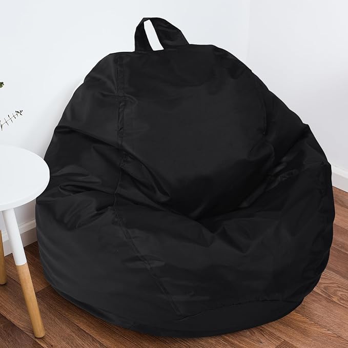 Meonum Bean Bag Chair Cover(No Filler) for Kids Stuffed Storage Bean Bag Chair Cover with Inner Liners for Easy Cleaning Bean Bag for Organizing Children (Black,27.6 x 31.5 Inch)