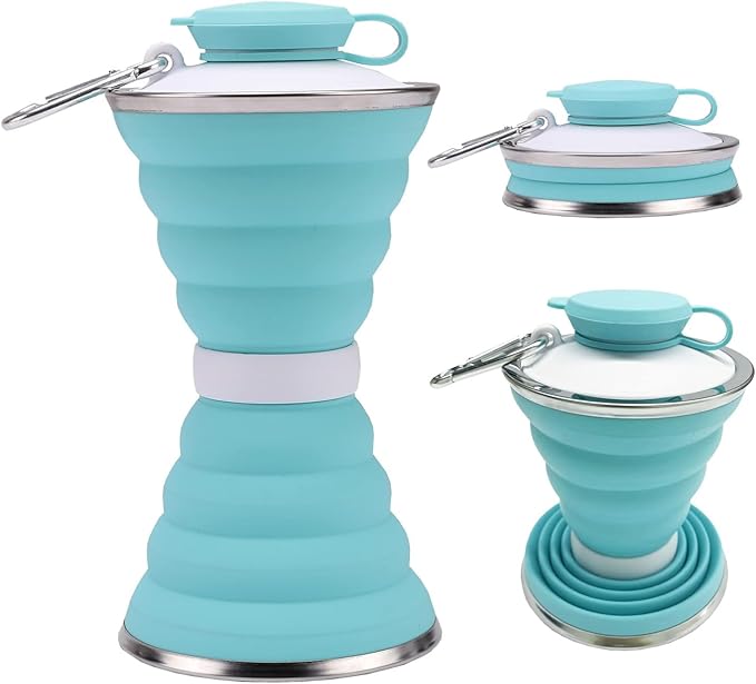 jessie Collapsible Water Bottles 17 oz Silicone Foldable Water Bottles Portable Travel Water Bottle with Buckle for Camping Hiking Sports Outdoor Gym Summer (Light green)