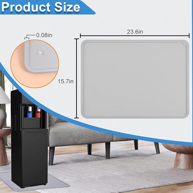 Water Cooler Dispenser Mat with Raised Edge, Water Cooler Mat Drip Tray Floor Protector, 24"x16" Water Dispenser Drip Pan Waterproof Desktop Silicone Mat for Mini Fridge, Washer, Coffee, Dishwasher