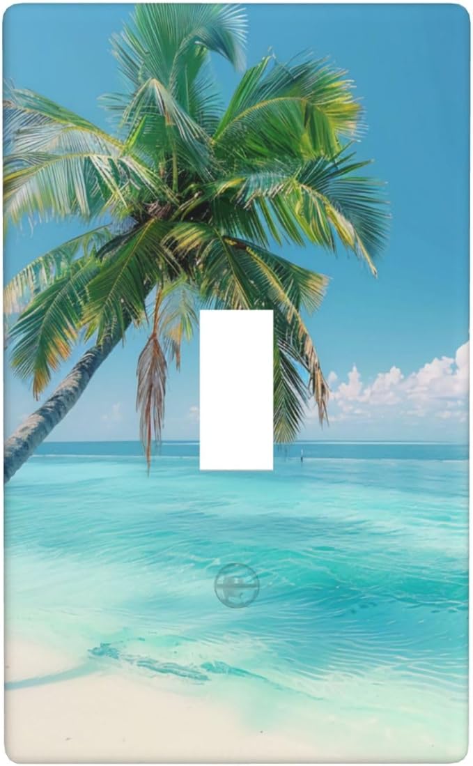 Beach Palm Tree Funny Plastic Wall Plate Decorative Single Toggle Light Switch Cover For Women Girls Bedroom Kitchen Living Room