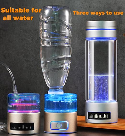 Hydrogen Water Bottle, 9000+ PPB Hydrogen Water, Food Grade Rechargeable Machine, Suitable for All Water, with Exhaust Hole, 3 Minutes and 18 Minutes Dual Mode, Gift Pack (Gold)