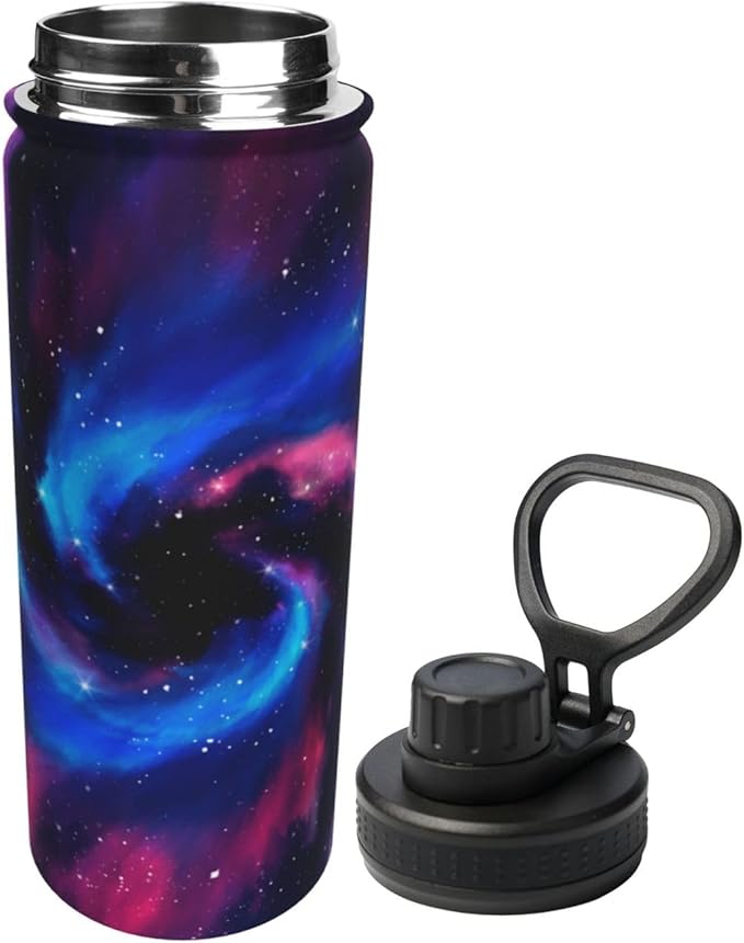 Cerburny Water Bottle 18 oz Blue Pink Galaxy Stainless Steel Insulated Bottles With Handle Leak Proof Gym Sport Water Jug For Men Women Adults