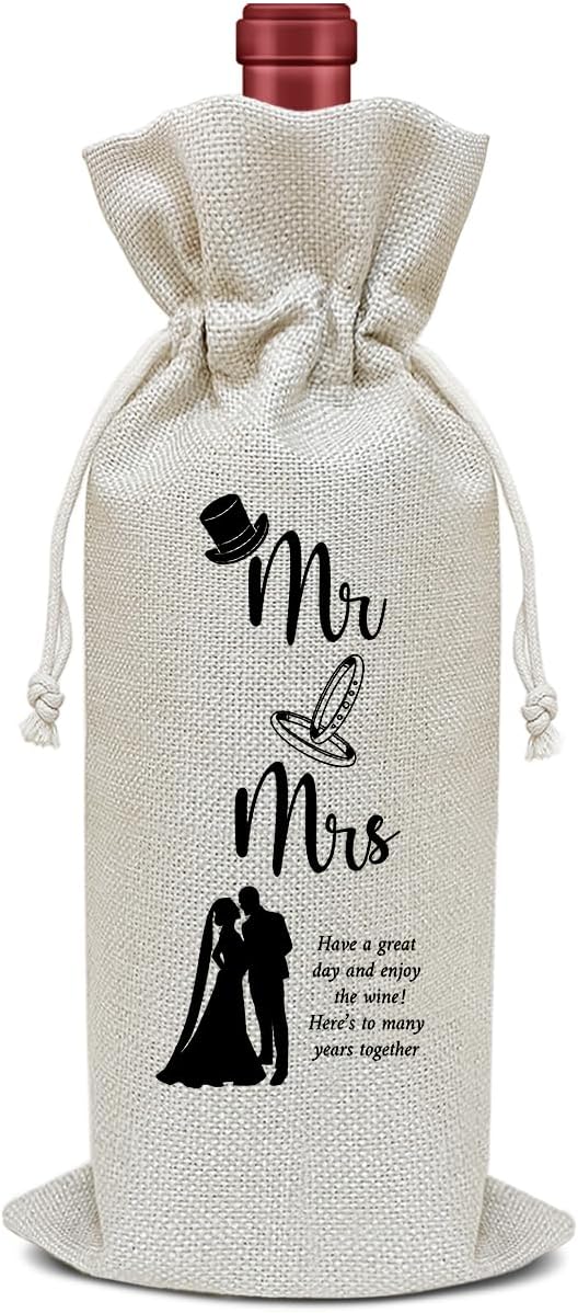 Engagement Wine Bag, Engagement Gift for Couples Friends Coworkers Sister Bestie, Mr and Mrs Wedding Gift Bag, Party Favor Wine Champagne Gift Bag With Drawstring -25