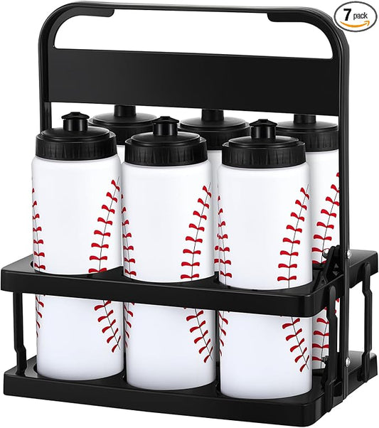 Water Bottle Carrier with 6 Bottles 20 oz Baseball Water Bottles for Boys with Carrier Squeeze Water Bottles Sports Team Water Bottles with Carrier for Fitness Bike Gym
