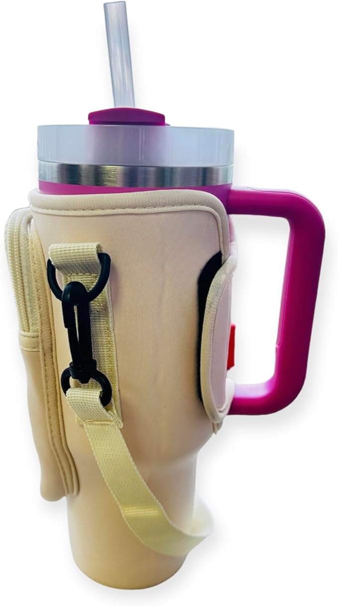 Prime Choice 30oz / 40oz Water Bottle Holder Sleeve Water Bottle Sling Carrier Bag Compatible With 30 40oz Stanley Cup Tumbler and Simple Modern Tumbler (Rose Cream)