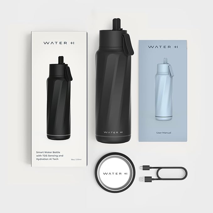 Vita Insulated Smart Water Bottle, Intake Tracker, Water Safety Analyzer, LED Reminder, BPA Free, 18 oz Double Wall Vacuum Stainless Steel Thermos (Flip Lid + Straw), Ideal Gift for Dad