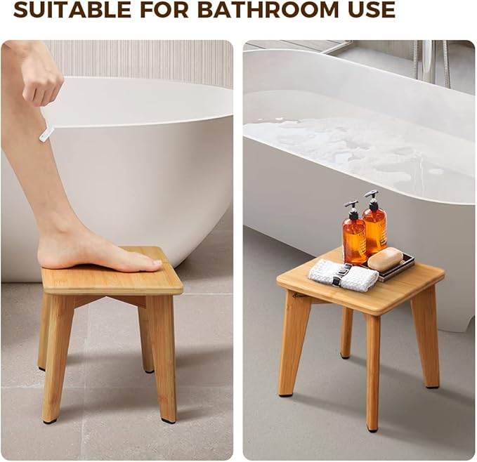 StrongTek Bamboo Step Stool for Kids and Adults, Eco-Friendly, Sturdy and Versatile Short Foot Stool for Bathroom, Kitchen, Bedroom, Compact 10-inch Small Wood Stool, Plant Stand (Natural)