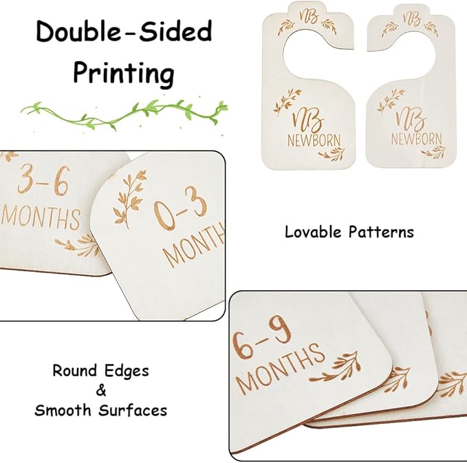 CRASPIRE 8Pcs Wooden Baby Wardrobe Dividers Nursery Hanger Seperaters from Newborn to 24 Month Baby Closet Organizers Nursery Infant Wardrobe Hangers Divider for Newborn Shower Decor