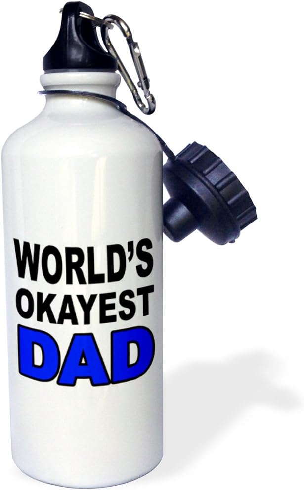 3dRose "World's okayest dad, Blue" Sports Water Bottle, 21 oz, White