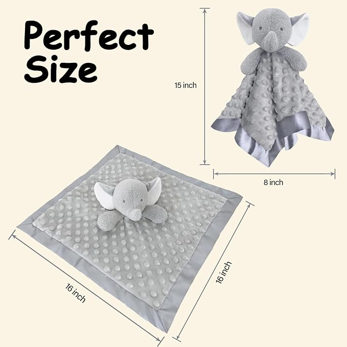 Grey Elephant Baby Security Blanket Loveys for Babies Girls, 16" Soft Baby Lovey Blanket, Baby Snuggle Stuffed Animals Blankie, Baby Girls Gifts for Infant and Toddler