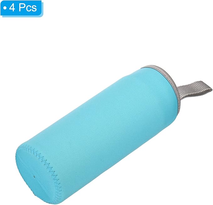 PATIKIL 65mmx180mm Water Bottle Sleeve, 4 Pack Neoprene Insulated Bottle Bag Holder Carrier Pouch with Finger Strap, Light Blue