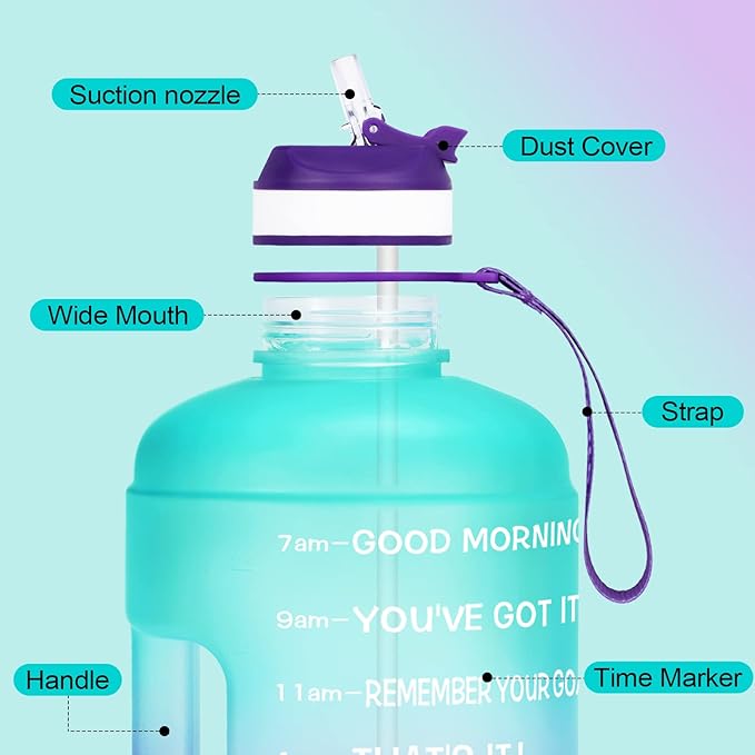 QuiFit Motivational Gallon Water Bottle - with Straw & Time Marker BPA Free Large Reusable Sport Water Jug with Handle for Fitness Outdoor Enthusiasts Leak-Proof