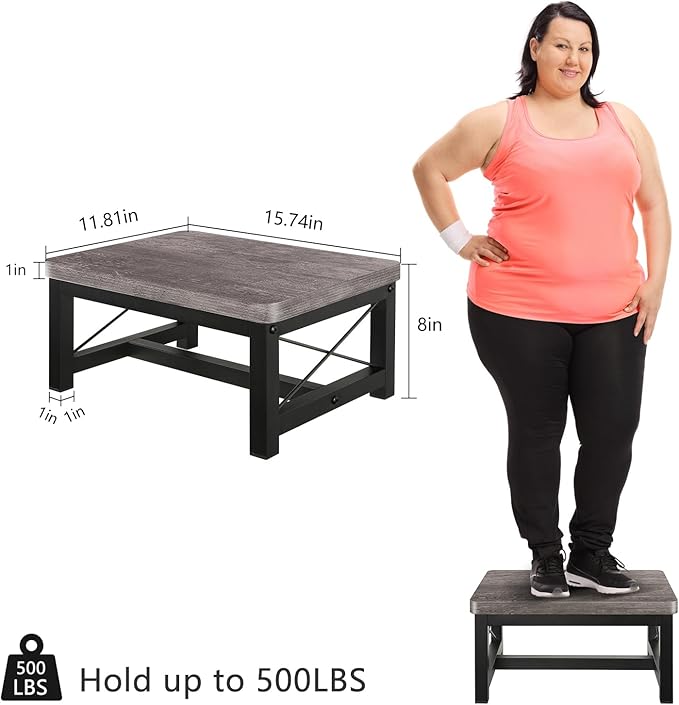 Wood Step Stool for Adults and Kids, Wooden Toddler Step Stool for High Bed, Step Stool Kids Helper with Non-Slip Feet, Using for Bedroom, Hold Up to 500 lbs (1 Tier Grey)