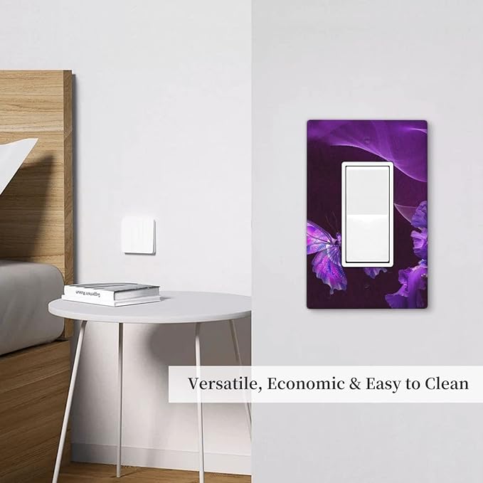 Purple Butterfly Flower Single Rocker Light Switch Wall Plate Cover Decorative 1-Gang for Outlet Girls Room Bathroom Bedroom Home Kitchen One Decora Receptacle Polycarbonate Power Gear 4.5" x 2.76"