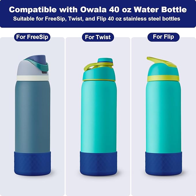 2PCS Silicone Water Bottle Boot for Owala 24oz 32oz 40oz, Anti-Slip Protective Sleeve Bottom Bumper Protector for FreeSip, Twist, and Flip Stainless Steel Water Bottles