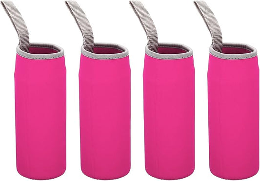 PATIKIL 65mmx180mm Water Bottle Sleeve, 4 Pack Neoprene Insulated Bottle Bag Holder Carrier Pouch with Finger Strap, Rose Red