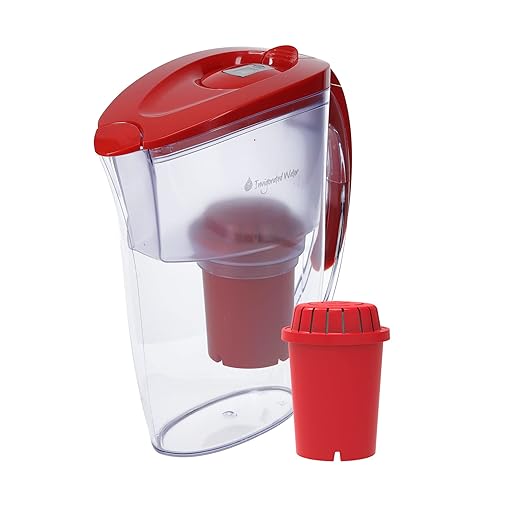 Invigorated Water Alkaline Water Filter Pitcher - Long Lasting Alkaline Water Pitcher Filter with Multi-Stage Filtration System - High pH Alkaline Pitcher Water Jug & 1 Alkaline Filter - 2.5L (Red)