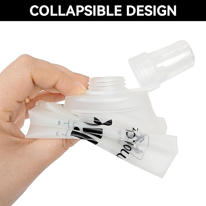 Premium Collapsible Water Bottle-250ml (8.8oz), Portable Soft Flask Water Bottle for Hydration Pack/Running Vest- Folding Water Bottle for Running, Hiking, Cycling (White 250ml)