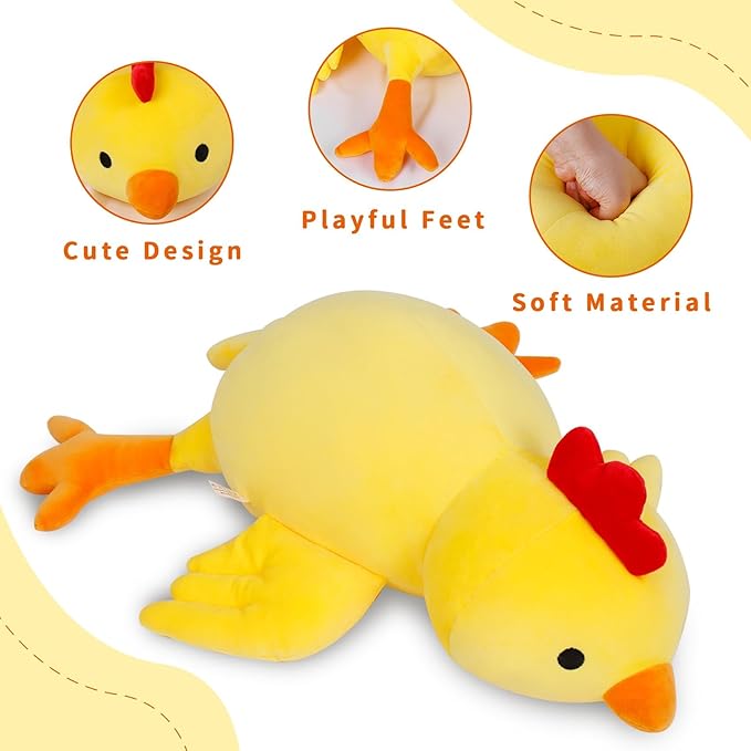 Weighted Chick Plush, 24" 4.2 lbs Weighted Stuffed Animals, Cute Plushie Dolls Throw Pillow Birthday for Children Kids Adults