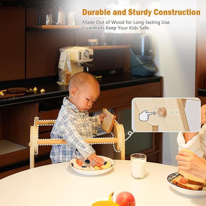 Kids Step Stool, Toddler Learning Tower, Easy Folding, Safety Rail with Lock, 3-Level Height Adjustable