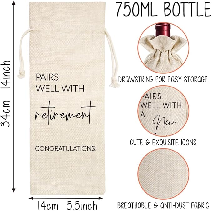 Pairs Well With Retirement Wine Bag, Colleague Farewell Retirement Gifts for Women Men, Coworkers Leaving Going Away Gifts Wine Bag Here's to Your Next Chapter Card New Job Gift-20