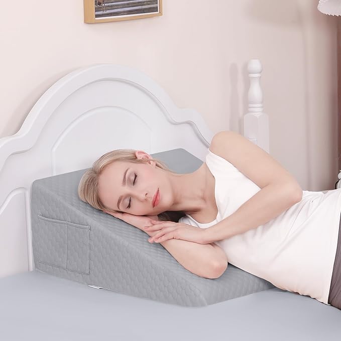 Forias Wedge Pillow for Sleeping,10" Bed Wedge Pillow for After Surgery,Acid Reflux,Snoring,Memory Foam Top Triangle Pillow Wedge with Breathable Removable Cover