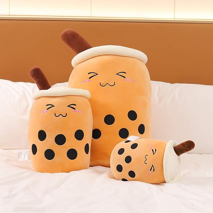 Niuniu Daddy 9.4in Stuffed Boba Plushies Squishy Bubble Tea Plush Toy Pillow Cute Milk Tea Plushie Adorable Cuddle Pillow Food Toy for Baby/Kids/Toddler Great Gift for Birthday/Christmas
