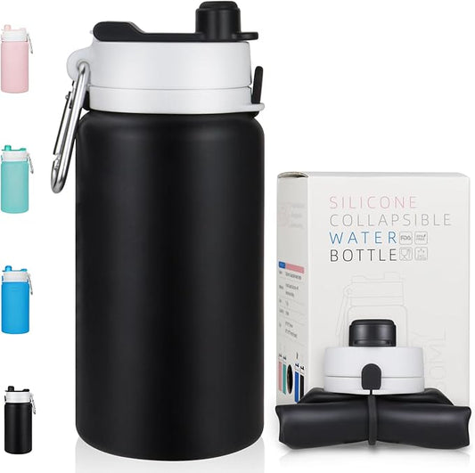 Collapsible Water Bottle, Foldable Water Bottle BPA Free Reusable Lightweight Leak-Proof Travel Silicone Water Bottle for Travel, Gym, Hiking, Office, Camping