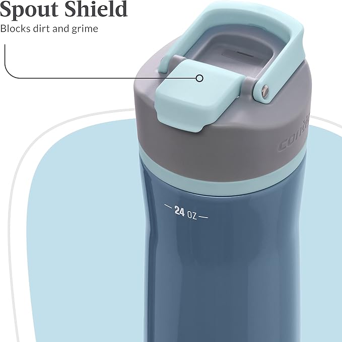 Contigo Clybourn Chill Stainless Steel FreeFlow Filter Water Bottle with AUTOSEAL, 24oz., Dark Ice