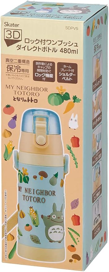 Skater SDPV5-A Children's Stainless Steel Water Bottle, Direct Drinking, 16.2 fl oz (480 ml), Totoro, Light Weight Type, For Girls, Cold Insulation, 3D Printed Waterbottle, Sports Bottle, Cute, Kids,